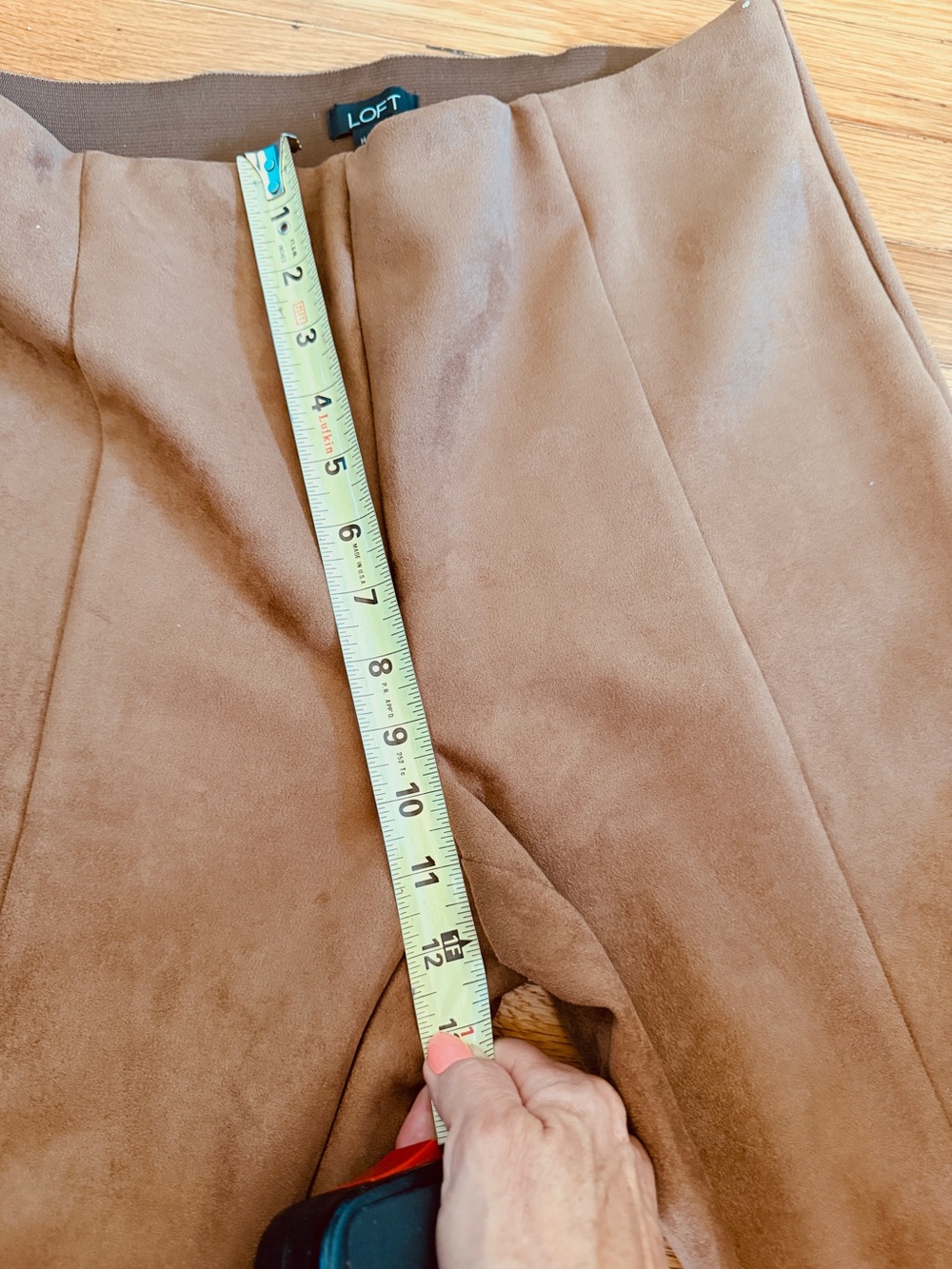 LOFT Camel Brown High-Rise Faux Suede Stretch Ankle Pants Side Zip | M - Picture 8 of 11